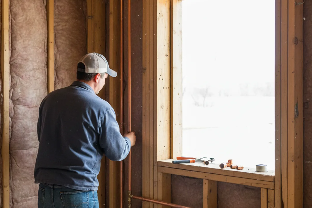 Licensed plumber running new copper supply lines in a Johnstown home
